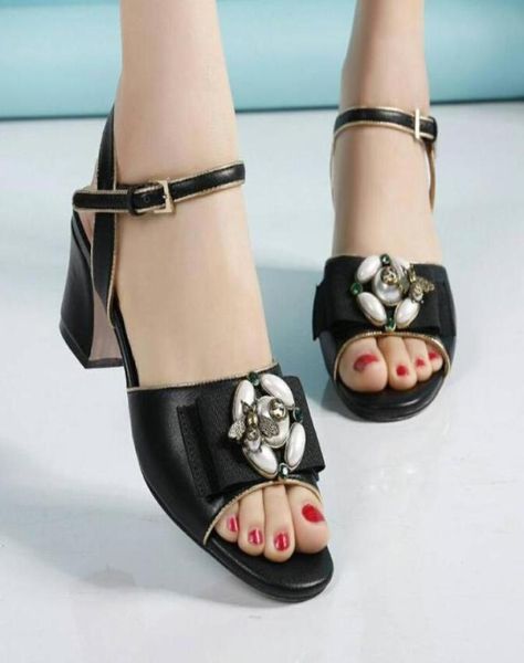 

orignal box new arrival womens high heels 45cm sandals ladies slingbacks slippers summer bee shoes 35391362366, Black