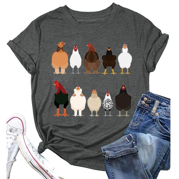 

t-shirt women chicken shirt mom cute funny chicken graphic tees casual oneck short sleeve farm country life tshirt summer, White