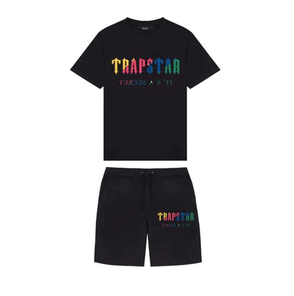 

trapstar summer new trapstar london shooter short-sleeved t shirt suit chenille decoding black ice flavor 2.0 men's round, Gray