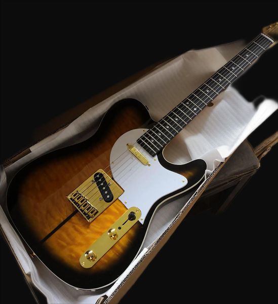 

rosewood fingerboard merle haggard tuff dog tele tl yellow quilted maple w dark edge electric guitar white pearloid pickguard & tuners258