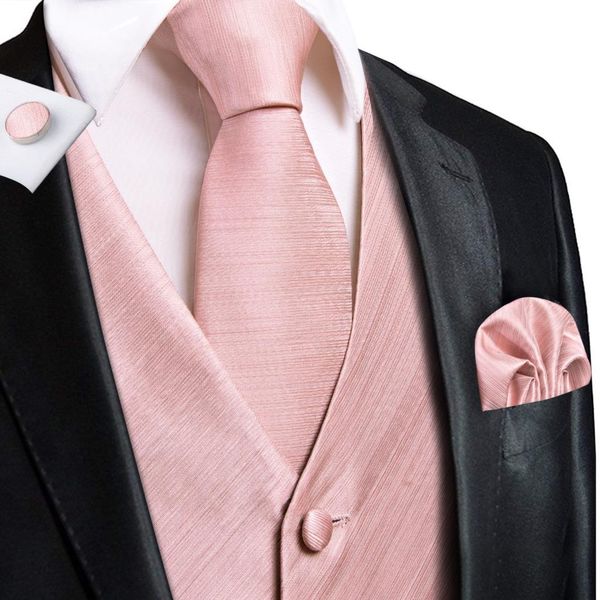 

blazers hitie rose pink solid novelty silk mens slim waistcoat necktie set for suit dress wedding 4pcs vest necktie hanky cufflink set, White;black