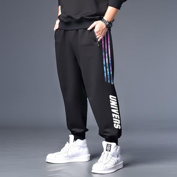 

pants 7xl 6xl 5xl xxxxl men casual pants brand harem trousers plus size elastic waist baggy jogger sweatpants side stripe track pants, Black