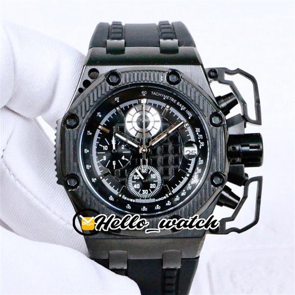 

3a new oak 44mm 26165 miyota quartz chronograph mens watch black texture dial pvd all black steel rubber strap sport watches hello260l, Slivery;brown