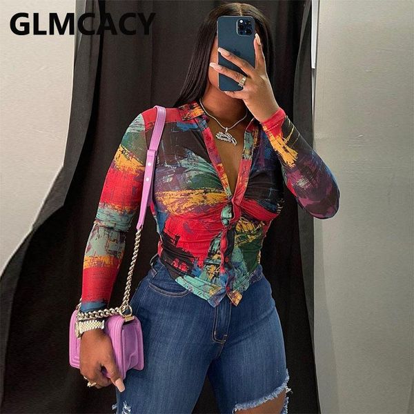 

t-shirt women long sleeve v neck tie dye printed buttoned shirt, White