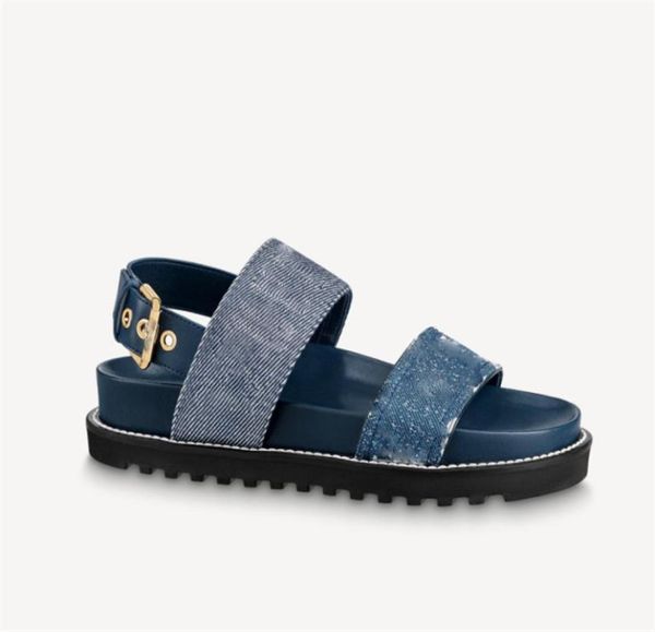 

2022 designer woman paseo flat comfort sandals luxury summery denim sandy beach slippers slides size us 4117946910, Black