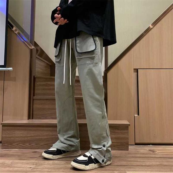 

men's pants 2023 new fashion dstring men trasuit cargo pants joggers front poets male sweatpants casual long trousers pantalon homme g2, Black