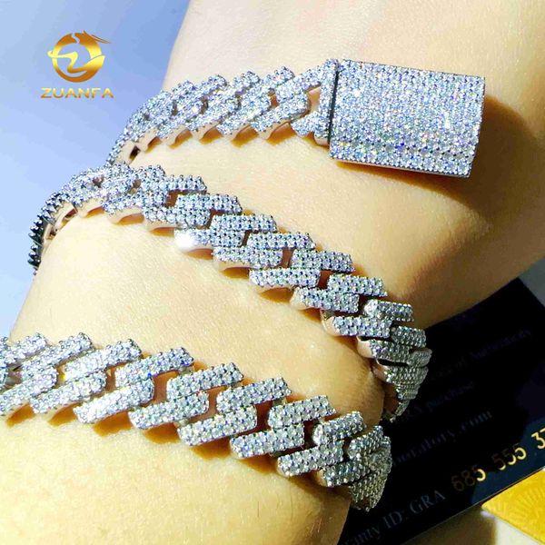

pass diamond tester hip hop cuban chains vvs diamond 925 silver iced out cuban link necklace 10mm wide chains bracelet