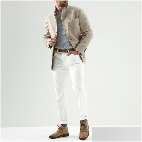 

men's wool blends men wools coats brunello cucinelli cashmere casual jacket khaki coat long sleeve stand collar drop delivery appa dhft, Black