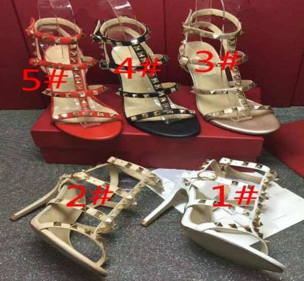 

fashion leather female chain sheepskin highheeled sandals golden rivet leakage refers to thick with sandals for women8851207, Black