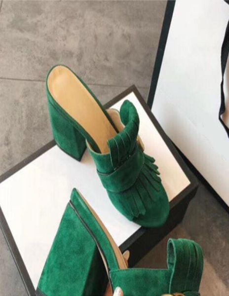 

new arrival fringe tassel gladiator sandals woman open toe chunky high heel shoes women brand design muller shoes size35425833016, Black