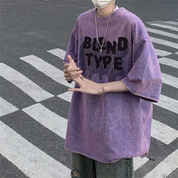 

36% off washable old purple t-shirt men's fashion street oversize loose half sleeve short, White;black