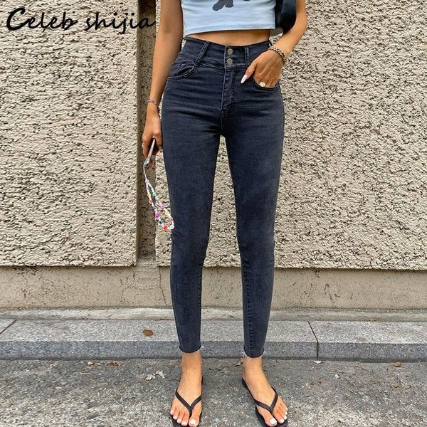 

jeans streetwear stretch denim women jeans gray chic high waisted pencil pants female korean fall 2023 button skinny jeans mom, Blue