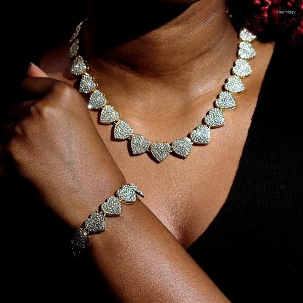 

chains trendy 15mm heart tennis chain necklace bling micro pave prong cuban link bracelet for women men iced out jewelry gifts258c, Silver