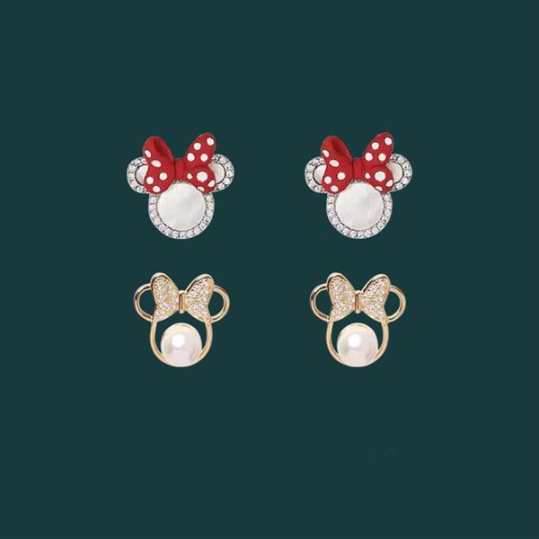 

stud bow cute earrings whole pearl mouse crystals cartoon jewelry for women 2021 trend anime charm wedding accessories308i, Golden;silver