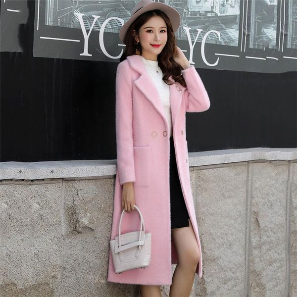 

fur gold velvet coat female 2019 new winter fur coats women's suit collar slim thick warm long overcoat, Black