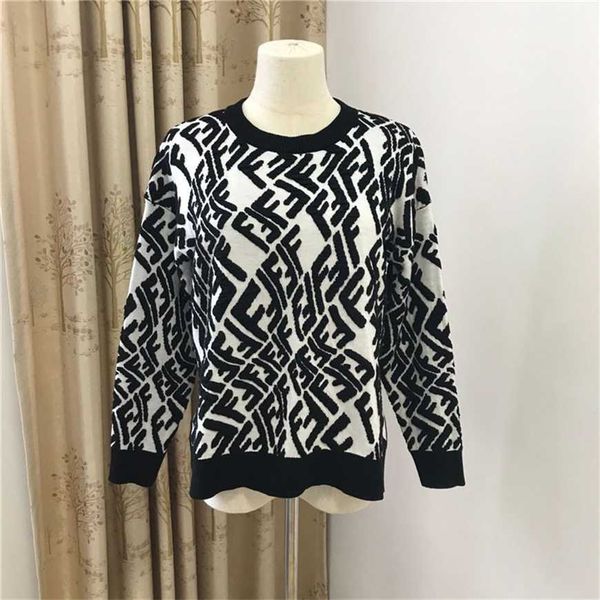 

32% off autumn/winter new fashion letter jacquard round neck loose pullover knitted sweater for women, White;black