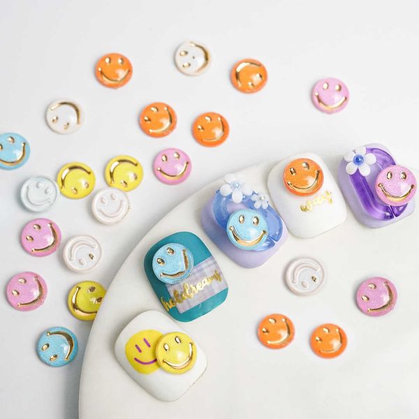 

nail art decorations 3d smile face charms nail art design colorful yellow smily nail decor parts for manicure diy korea nails accessory deco, Silver;gold