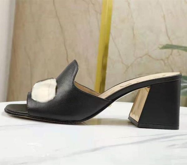 

2022 designer slides women flip flops leather women sandal with double metal 35438474178, Black