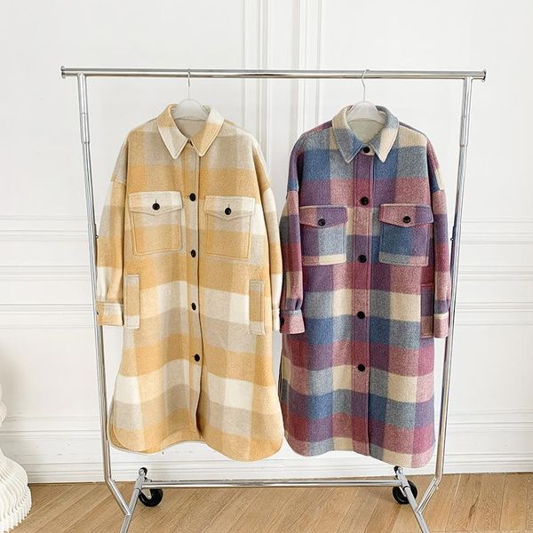 

fur women coat 2021 fall and winter wool blended plaid lapel long sleeve long coat profile jacket, Black