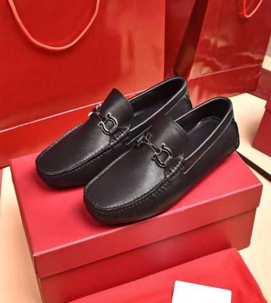 

men genuine leather designer slip on dress shoes brogues wedding party business flats classic brand casual loafers size 38464974158, Black