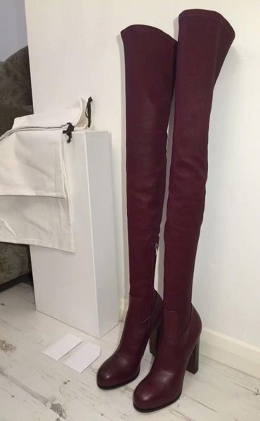

stretch leather women over the knee high boots elastic sock booties burgundy beige ladies high heels platform party shoes ori7646017, Black