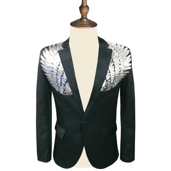 

blazers men sequin blazer wing sequin blazer masculino slim fit suit jacket men blazer sequin homme gold silver stage dj stagewear, White;black