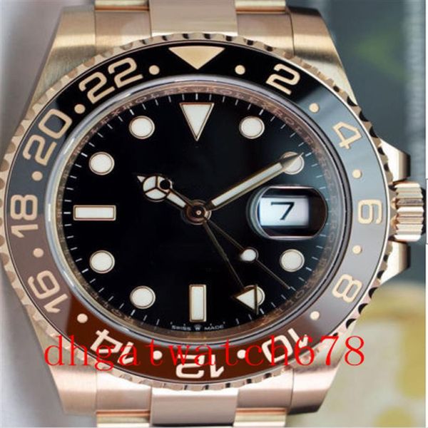 

luxury mens watches 126715 rose gold gmt2 mens watch automatic movement ceramic rotating bezel stanless steel strap wristwa280i, Slivery;brown