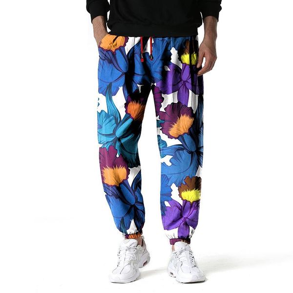 

pants fashion floral print joggers pants men 2022 brand casual active sports jogging trousers men harajuku streetwear boho sweatpants, Black