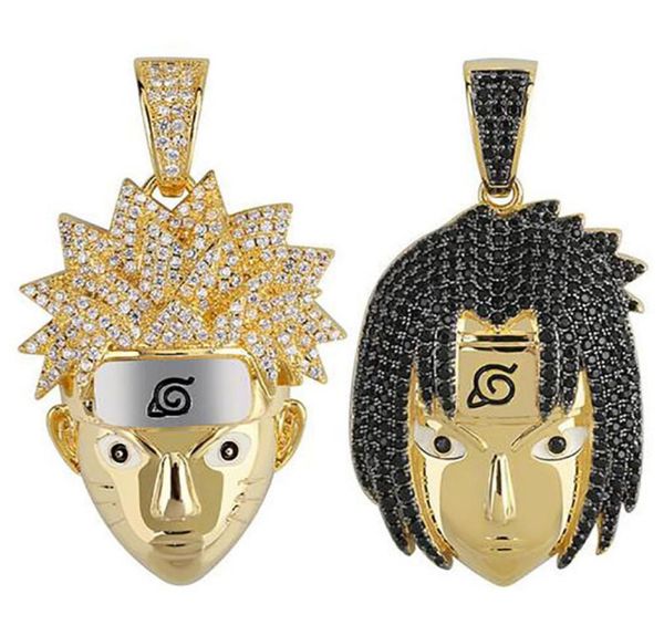 

14k gold iced out cz bling naruto sasuke pendant necklace mens micro pave cubic zirconia simulated diamonds necklace6198868, Silver