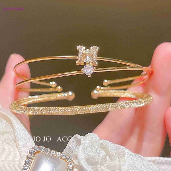 

original edition hermss three piece set of letter h bracelet ins style micro inlaid gold plated zircon temperament female sweet jewelry has, Black