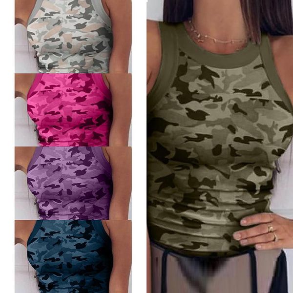 

tanks camouflage printed y2k cotton women's tank summer casual fashion crop tee streetwear round neck sleeveless racer vest 2021, Black;white