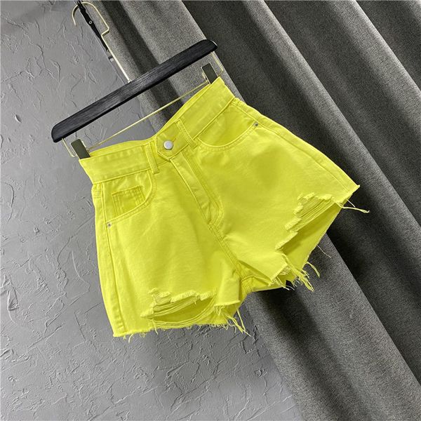 

women's shorts summer women candy color denim shorts fashion ladies green a-shaped ripped jeans short pants korean style streetwear 230, White;black