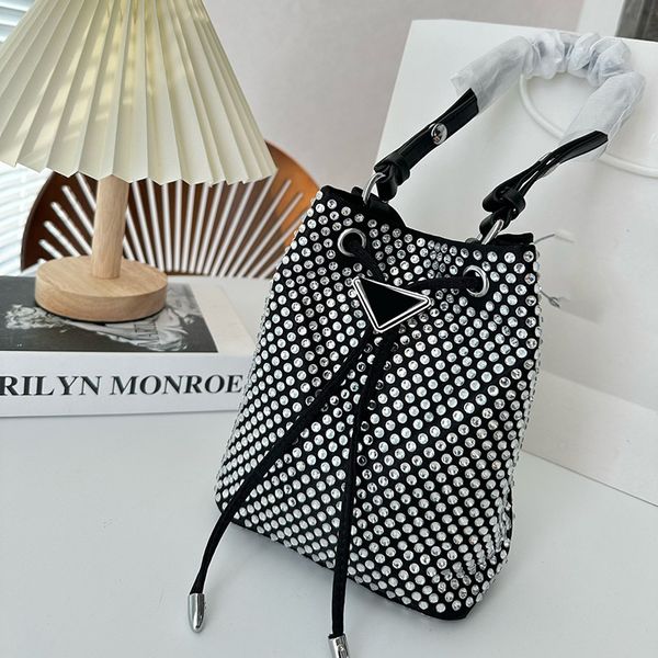 

womens blingbling drawstring bucket crystal bags 5 colors 8804 shimmer glitter handle totes crossbody shoulder handbags designer triangle ba