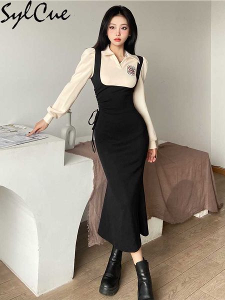 

party dresses college style student vitality sweet vute fake two-piece self-cultivation mature travel girl long strap dress 230322, White;black