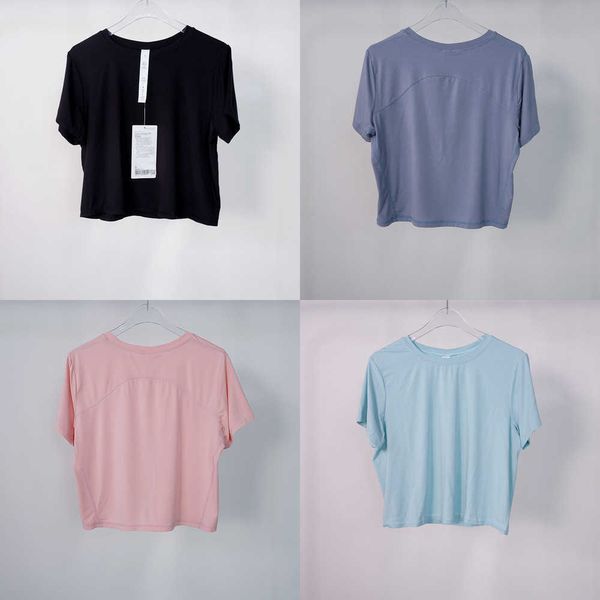 

lu113 women's yoga sports modal short sleeve action always crop t-shirt crew neck fitness sportwear88