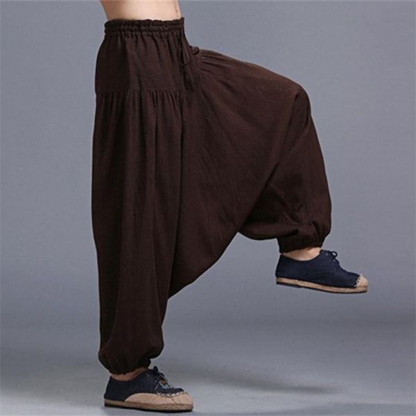 

pants men summer streetwear crosspants cotton drop crotch joggers pants wide leg pants large size men loose trousers m5xl, Black