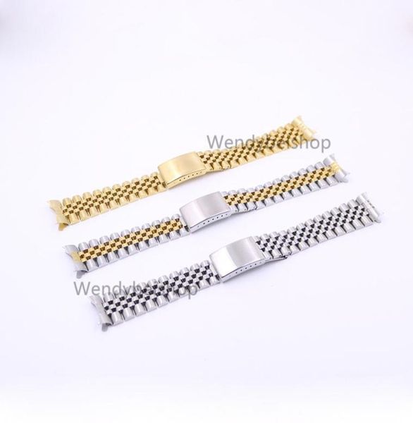 

19 20 22mm gold two tone hollow curved end solid screw links 316l steel replacement watch band strap old style jubilee bracelet5190349, Black;brown