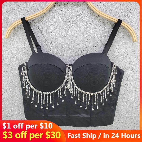 

t-shirt 2022 women's gathered underwear mixed color acrylic stone luxury bustier bra performance clothing nightclub party camisole, White