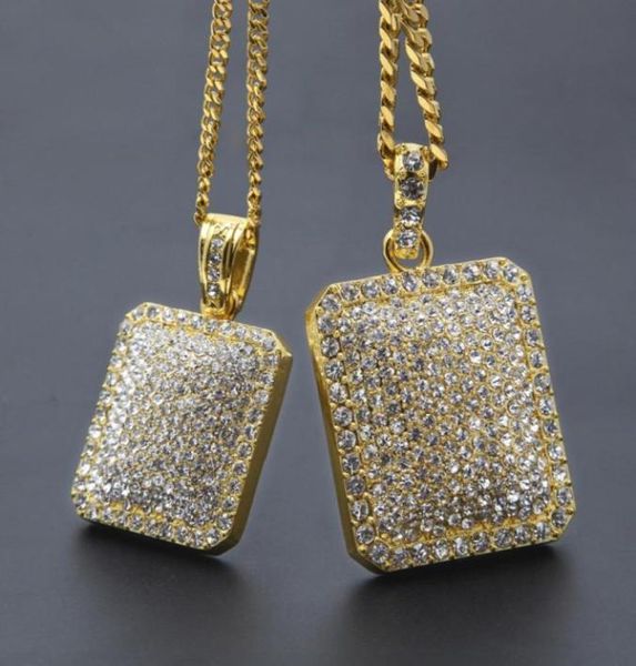 

mens hip hop gold chain fashion jewelry full rhinestone dog tag pendant necklaces for men cuban link chains necklace9528623, Silver