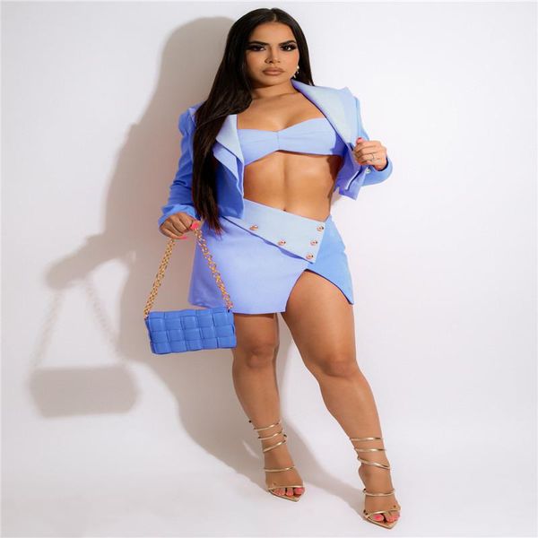 

dress new fashion solid color bra and high waist slit short skirt and short coat summer fashion club party sweet women suit, White