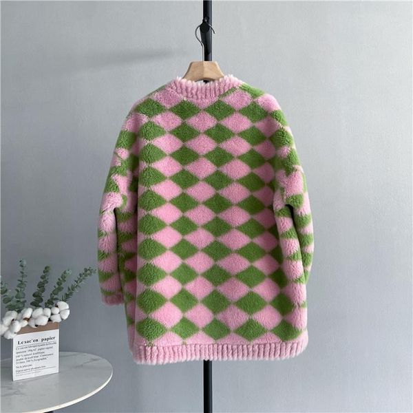 

fur 2022 new winter real fur coat women jacket fashion thick warm overcoat lamb fur argyle coats female fur jacket coats d57, Black