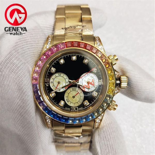 

luxury watch man rbow rainbow diamond bezel mechanical automatic watch 18k 316l stainless steel gold wristwatches no chronograph204n, Slivery;brown