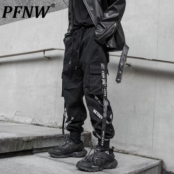 

pants pfnw cargo pants autumn men's overalls ribbons leggings safari style hip hop ins trends tooling trousers teens techwear 12x1451, Black