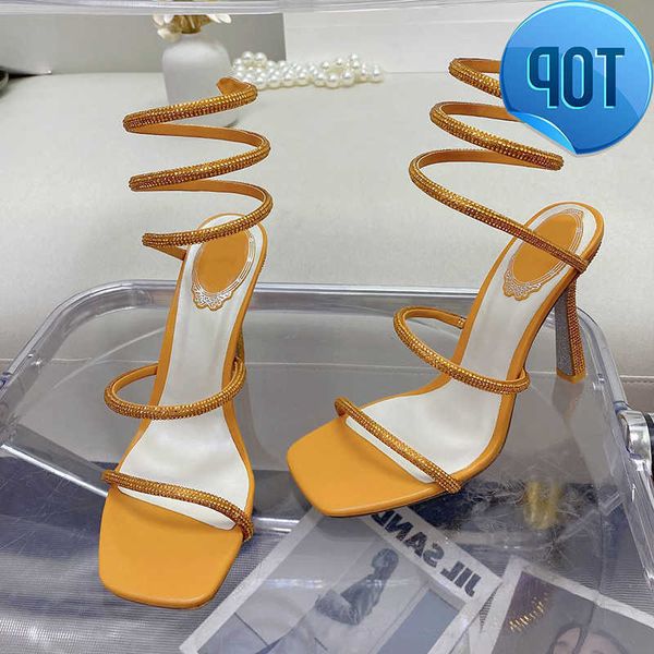 

square head sandals for womens rene caovilla luxury designer crystal ankle strap winding shoes high heels stiletto sandal 35-43 factoryhehg, Black