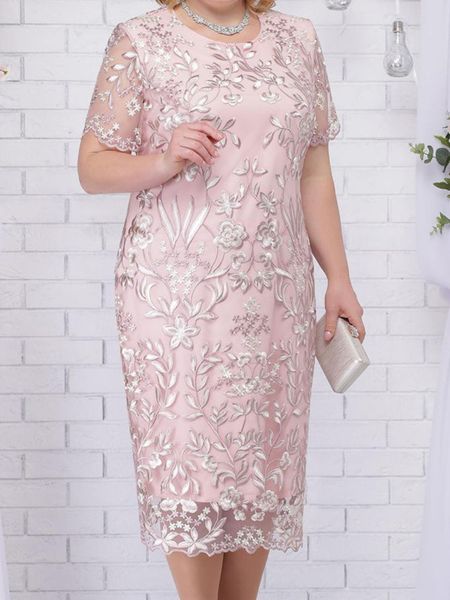 

plus size dresses 4xl 5xl size summer for wedding guest women s short sleeve lace floral elegant bodycon formal party 230421, Black