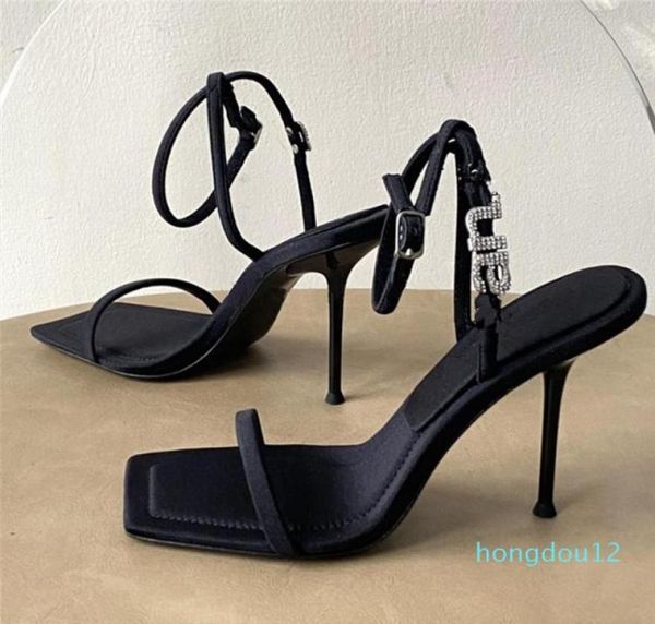 

sandals aw rhinestone letter female 2021 summer word buckle square toe open black net red high heels7934103