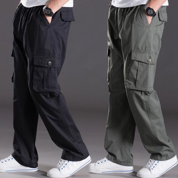 

pants spring summer casual pants male big size 6xl multi pocket jeans oversize pants overalls elastic waist pants plus size men, Black
