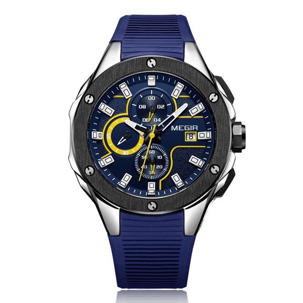 

casual arrivals watch big selling fashion megir mn2053g man designers silicone belt quartz for business and sport blue sliver blac243i, Slivery;brown