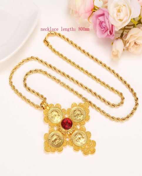

big coin cross pendants long 800mm necklaces yellow solid 18k gf fine gold jewelry africa habesha ethiopianeritrea5509320, Silver