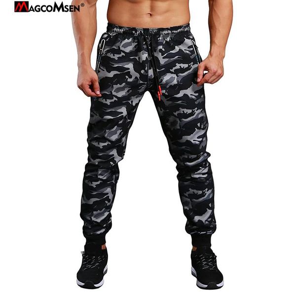 

pants magcomsen men's tapered joggers sweatpants camo drawstring slim fit track trousers with zip pockets, Black
